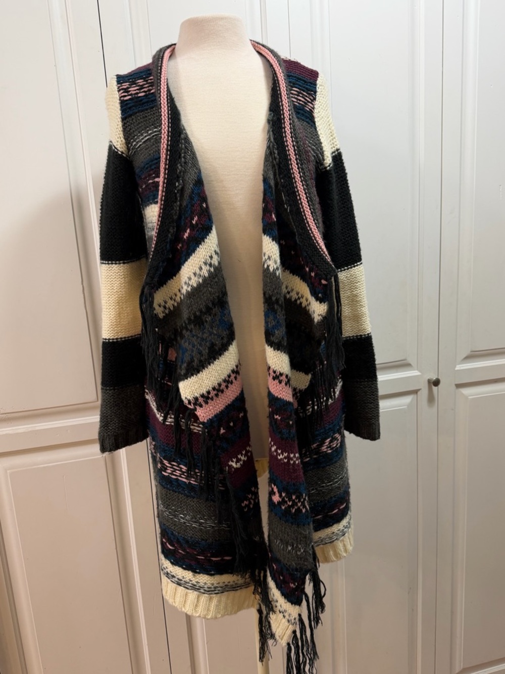 Long cardigan - Fringe Open-Front